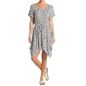 Susina Short Sleeve Leopard Print Tie Waist Dress In Off White Black Leopard S